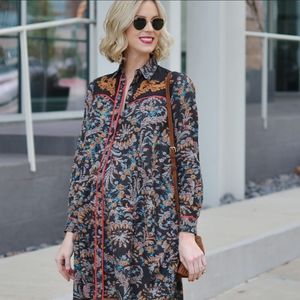 Anthropology Holding Horses Dress Womens Long Sleeve Western Floral Boho